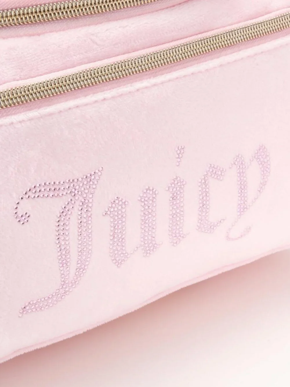 Pink Velour Makeup Bag | Travel Cosmetic Organizer with Rhinestones & Hanging